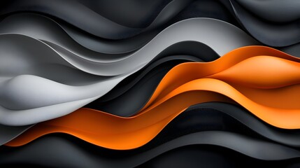 Fototapete - Moody Abstract Waves Flowing Across Grainy Textured Dark Banner Perfect for Modern Poster Web Design and Digital Art Concept  Dramatic Noisy Graphic Background with Black Gray and Orange Hues