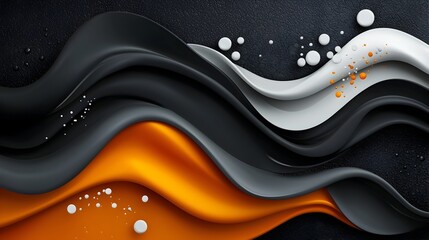 Fototapete - Dramatic monochrome abstract banner design with a grainy textured overlay of black gray and orange waves contrasted with bold white splatter elements for a premium contemporary poster look