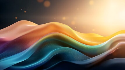 Fototapete - Vibrant abstract composition featuring glowing neon like rainbow shapes set against a grainy noisy gradient background with highlights of yellow green and blue