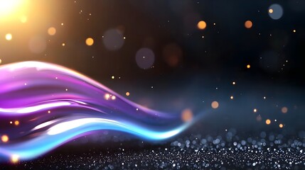 Leinwandbilder - Futuristic abstract design featuring glowing gradient shapes in vibrant purple and blue hues set against a dark grainy background with bold black noise textures