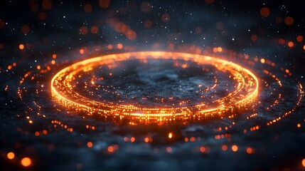 Poster - Futuristic abstract tech circle with flowing data streams and glowing circuits floating on a dark backdrop representing advanced big data and digital technology in a 3D digital environment