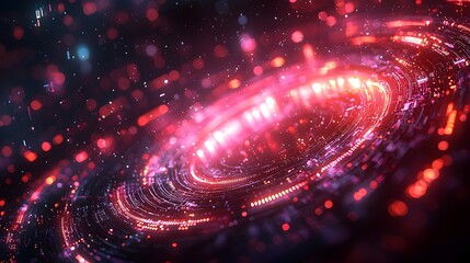 Aufkleber - Abstract glowing tech circle with dynamic data streams and circuits floating on a dark backdrop representing the advanced technology and big data of the digital era  This futuristic sleek