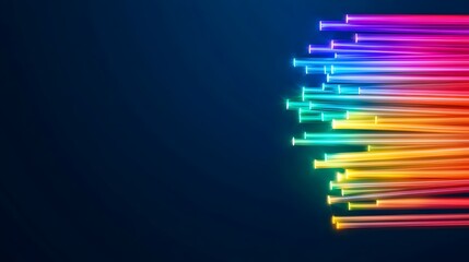 Aufkleber - Captivating close up macro shot of fiber optic cables emitting a mesmerizing array of glowing rainbow colored light against a deep dark background creating a radiant futuristic