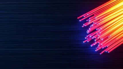Fototapete - Stunning close up of glowing fiber optic cables with vivid pulsating colors delicately spreading across a dark contrasting surface creating a mesmerizing abstract and futuristic visual