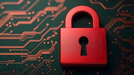 Leinwandbilder - Futuristic glowing lock icon surrounded by complex network security data and encrypted communication protocols in a high tech digital interface