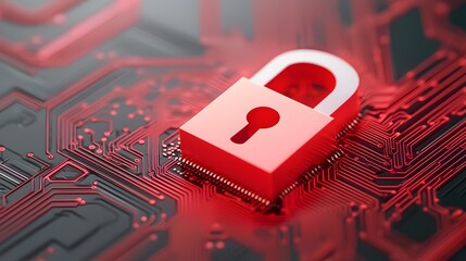 Leinwandbilder - Close up view of a glowing digital lock icon on a futuristic holographic interface