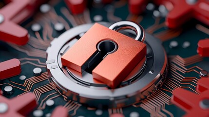 Aufkleber - Close up view of a secure lock within a high tech digital interface highlighting advanced cybersecurity protocols and encrypted communication across integrated systems
