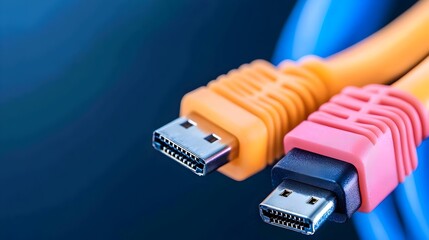 Poster - Vibrant Closeup of Multicolored LED Lit Ethernet Network Cables Highlighting the Intricate Details and Technological Aspects of Network Infrastructure