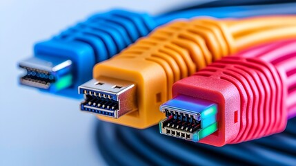 Aufkleber - Vibrant Ethernet Cable Connections Illuminated by Colorful LED Lights in a Close up Detailed View Emphasizing the Technology and Connectivity Features