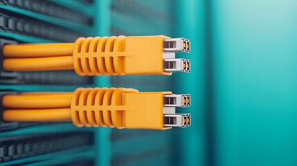 Aufkleber - Close up view of a blue ethernet cable connected to a network server showcasing the technology and infrastructure that supports modern data communication and connectivity