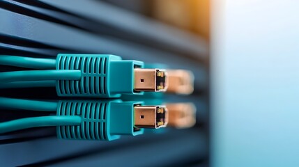 Aufkleber - Close up of Ethernet Cable Plugged into a Network Server Showcasing the Connectivity and Sleek Technology Setup for Efficient Data Transmission and Communication