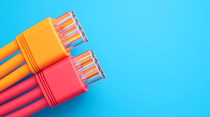 Leinwandbilder - Close up view of a vibrant glowing RJ45 network cable with soft light reflecting off the metallic pins and fiber optics illuminating the cable ends creating a futuristic digital technology concept