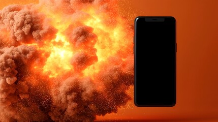 Aufkleber - Dramatic close up view of a smartphone explosion with fiery bursts glowing sparks and soft bokeh effects that create a dynamic futuristic and ethereal visual impact