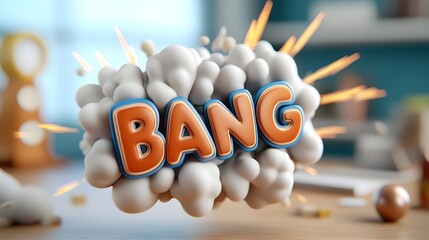 Fototapete - Powerful and Dynamic Comic Style Explosion Featuring Bold 3D Bang Text in the Center with Vibrant Colors Fiery Bursts and Sharp Motion Lines Radiating Outward for a High Energy Dramatic Visual Effect