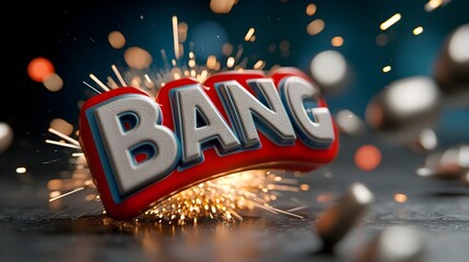 Aufkleber - Dramatic and bold 3D text in a comic book style with close up view showcasing explosive flames sparks and dynamic motion lines that enhance the energy and intensity of the scene