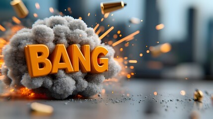 Fototapete - Captivating 3D Bold Text in Explosive Comic Style with Dynamic Motion Lines Bright Colors and Fiery Sparks Creating a Powerful and Dramatic Visual Impact