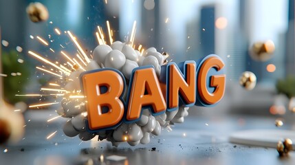 Fototapete - Dramatic and energetic 3D comic book style text explosion with vibrant bursts of color fiery sparks and dynamic motion creating an impactful and eye catching graphic design