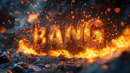 Fototapete - Dramatic comic book inspired explosion with bold 3D text fiery flames dynamic action lines and vibrant color bursts creating an intense energetic and impactful visual