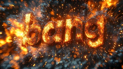 Fototapete - Captivating close up of a 3D bang text with a colorful explosion fire smoke and sharp lines bursting out in a high energy dynamic scene