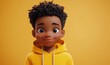 © Kevin - Smiling African Cartoon Boy in Yellow Hoodie Happy 3D Character on Light Background Cute Funny Teenager Concept, Generative AI