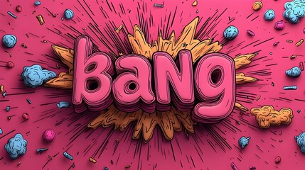 Fototapete - Dramatic 3D Text in Bold Comic Book Style with Explosion Effects Dynamic Lines and Colorful Vibrant Background Creating a High Energy Action Scene