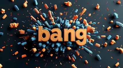 Aufkleber - Dramatic 3D  Bang  text in a comic inspired explosion with vibrant colors action lines and a dynamic background creating an impactful and energetic graphic design
