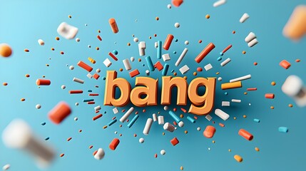 Fototapete - Powerful and Dynamic 3D Text Design in a Comic Explosion Effect with Vibrant Colorful Background and Action Lines Creating an Intense and Energetic Visual Impact