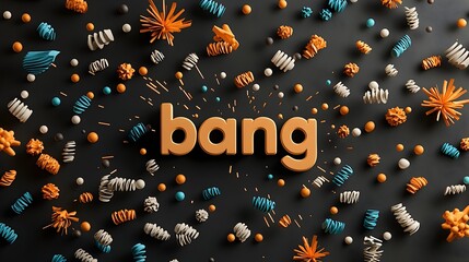 Aufkleber - Explosive comic book inspired scene featuring 3D text bang in the center surrounded by a dynamic burst of colorful energy and motion lines creating an action packed and dramatic visual impact