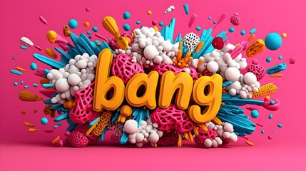 Fototapete - Striking 3D typography in the form of a bold bang text surrounded by a vibrant comic style explosion with bright colors dynamic action lines and an energetic