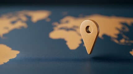 Leinwandbilder - Close up view of a blue world map with a glowing pin marking a specific location