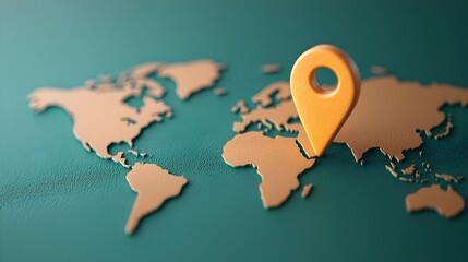 Leinwandbilder - Glowing Blue Pin on World Map Highlighting Global Navigation and Positioning Technology  Close up View with Soft Illuminating Effect Representing and International Connectivity