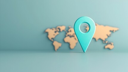 Leinwandbilder - Close up view of a glowing blue navigation pin placed on a digital world map with radiating lines emphasizing travel routes global tracking and worldwide connectivity