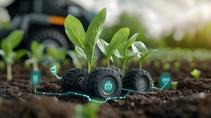 Aufkleber - featuring smart farming with corn seedlings accompanied by high tech infographics highlighting data driven precision agriculture and growth tracking  Advanced agricultural technology