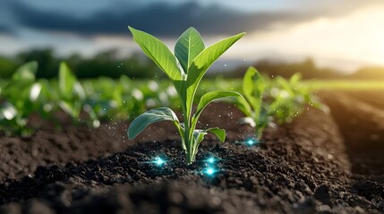 Aufkleber - Detailed infographics illustrating the use of precision agriculture technologies sensors and data analytics to enable sustainable and efficient corn seedling growth in smart farming setups