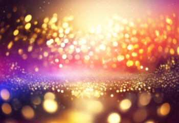 Poster - Golden glitter sparkles with bokeh lights on a dark background.