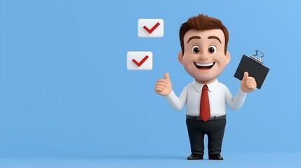 Poster - of a businessman approving a completed task list with checkmarks symbolizing the achievement and successful fulfillment of a project s deadline and goals