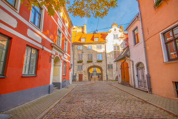 Wall Mural - Old street in old Riga. The city is capital of Latvia that is well known to be a very popular tourism destination in the Baltic region