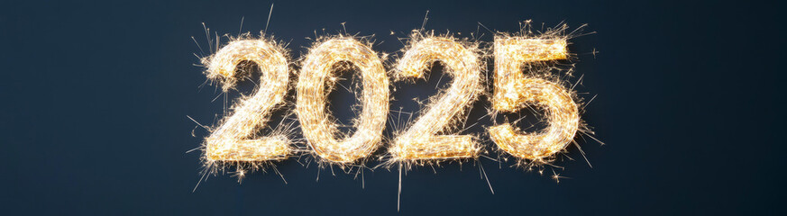 Wall Mural - golden sparkler numbers 2025 on a black background for new year celebration