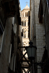 Wall Mural - tower of St Dujm's Cathedral seen between the houses of Split, Croatia