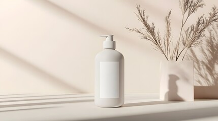 Blank mockup template of a product label on a bottle with a matte finish and minimalist soft shadow details.