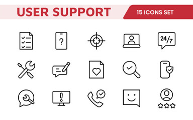 customer support icon set. icons for enhancing user assistance, perfect for help centers, chat inter