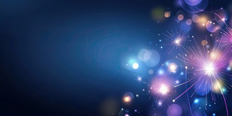 Wall Mural - dark blue background with twinkling lights and soft bursts of fireworks, evoking a peaceful new year