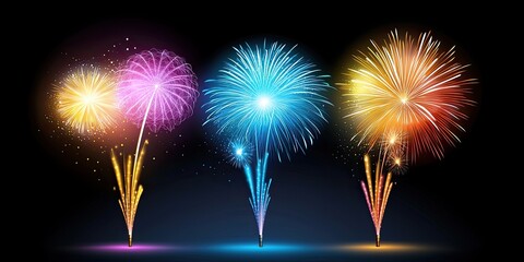 Wall Mural - festive new year background featuring colorful fireworks lighting up the night sky, creating a joyfu
