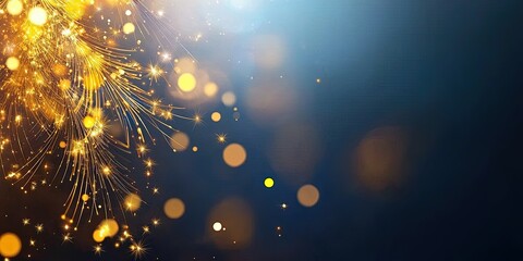 Wall Mural - golden confetti with sparkles on a black and dark blue gradient background for an elegant new year's