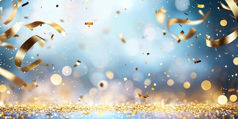 Wall Mural - subtle golden sparkles and confetti scattered over a soft-focus midnight background for a simple and