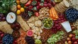 © peerawat - A plant-based grazing table for a party, featuring an array of vegan cheeses, fruits, nuts, and crackers, beautifully arranged.