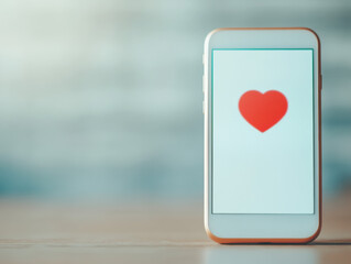 Aufkleber - A smartphone displays a red heart icon, symbolizing love and connection, set against a soft-focus background.