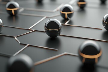 Wall Mural - abstract metallic spheres on a circuitry network