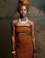 beautiful and elegant young African woman wearing traditional Af