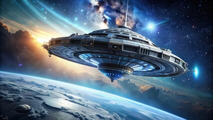 Wall Mural - Futuristic alien spacecraft in outer space, Alien, spacecraft, space, futuristic, technology, exploration